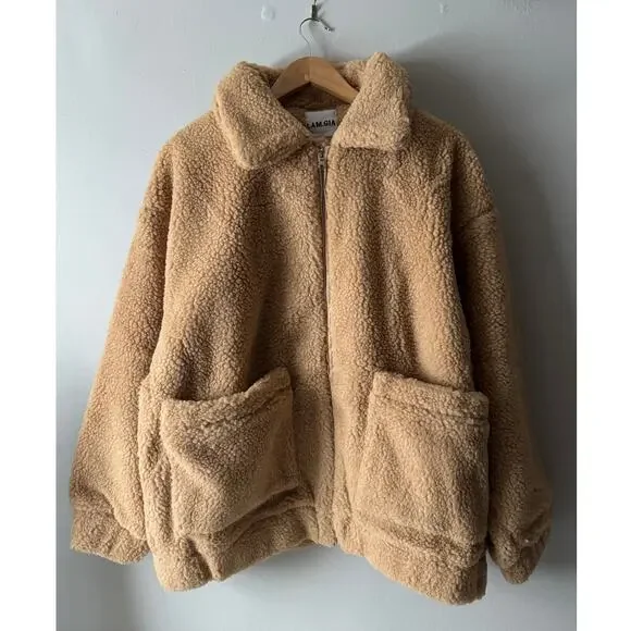 New I.AM.GIA Pixie Teddy Coat in Caramel Women's Size L - Picture 3 of 10